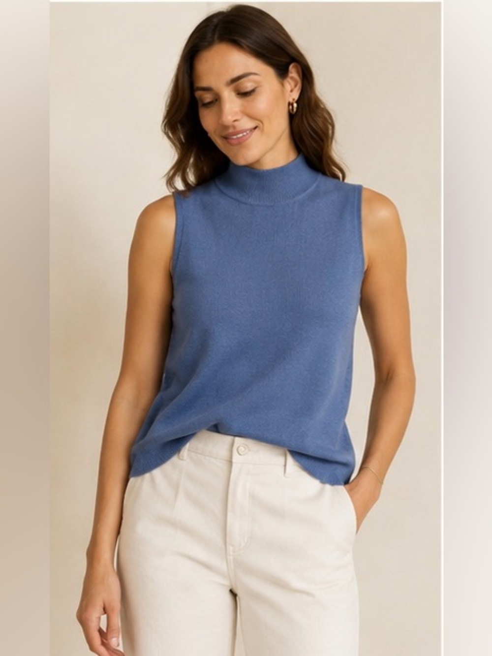 Arbor Sleeveless Mock Neck Knit Tank - Dusty Blue